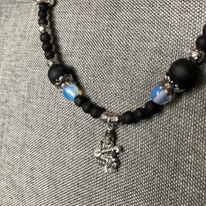 Tulasi beads with sterling silver Saraswati and moonstone  beads $65